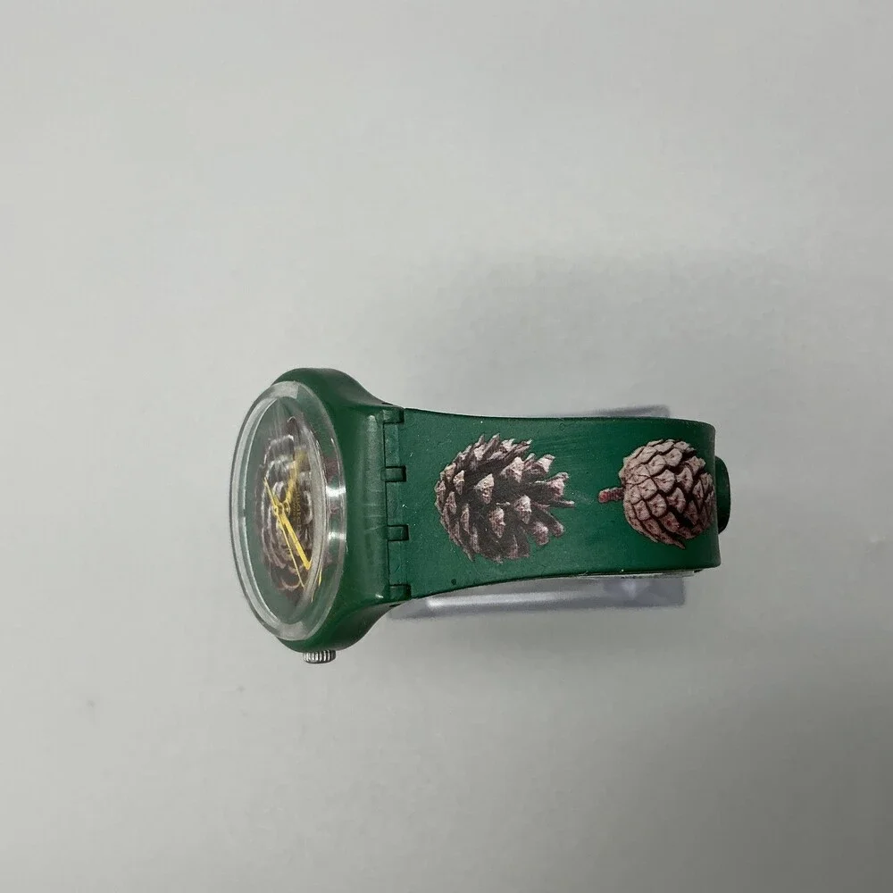 Swatch Pinezone Mens Watch 34mm Green Pinecone Plastic strap New battery
